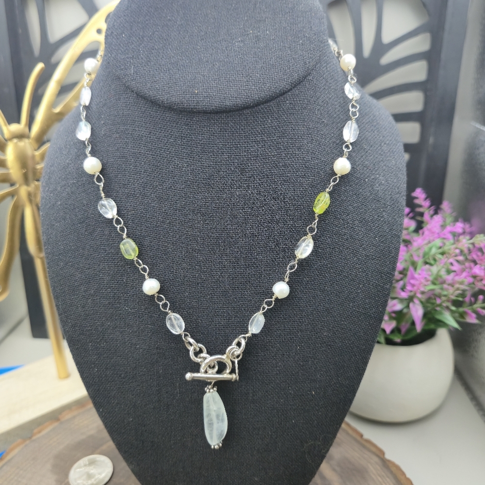 Vintage Mexico Sterling Silver Citrine Quartz Pearl Necklace
